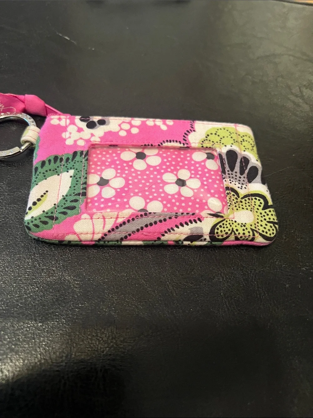 Pink Floral Fabric Cardholder with Keyring and ID Window